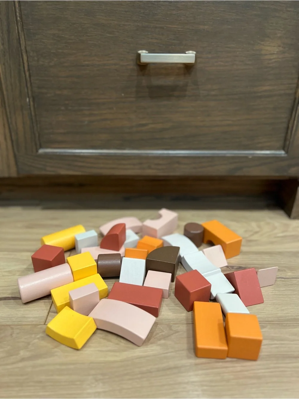 Tiny Land Pink & Orange Wooden Block Storage Bag Set 68 piece set